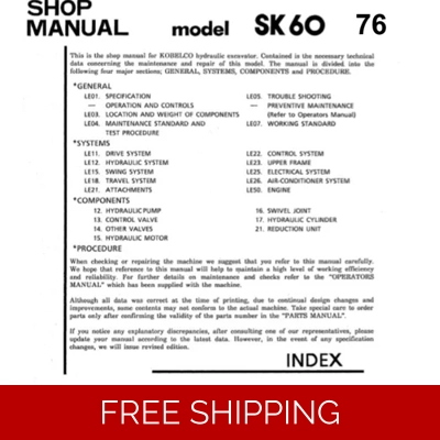 KOBELCO SK60 EXCAVATOR WORKSHOP MANUAL KOBELCO SK60 EXCAVATOR WORKSHOP MANUAL